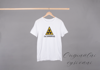 Bílé tričko - danger, velikost 158 cm (cca 12 let)